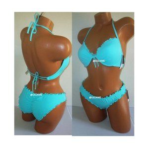 Victorias Secret Push Up Bikini Swimsuit Set 32C 32D 34A 34B Ruffle Cheeky S